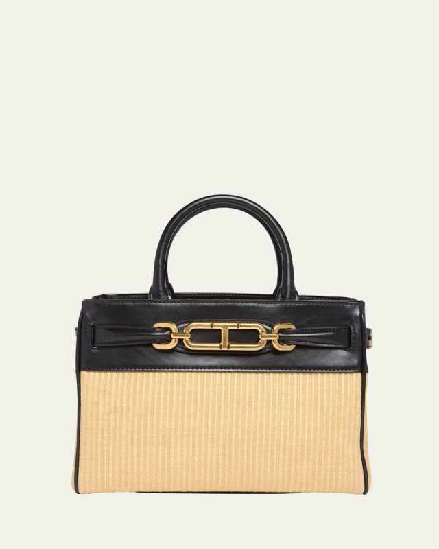 Small Top-Handle Bag in Cotton and Leather